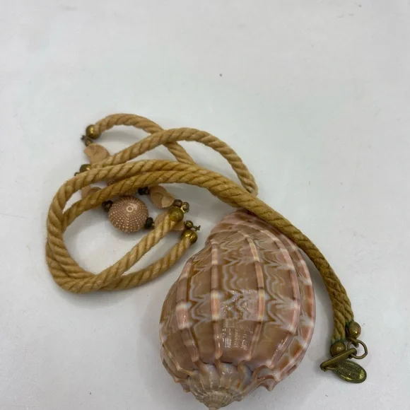 Miriam Haskell Vintage Snail Shell and Cord Necklace 16”